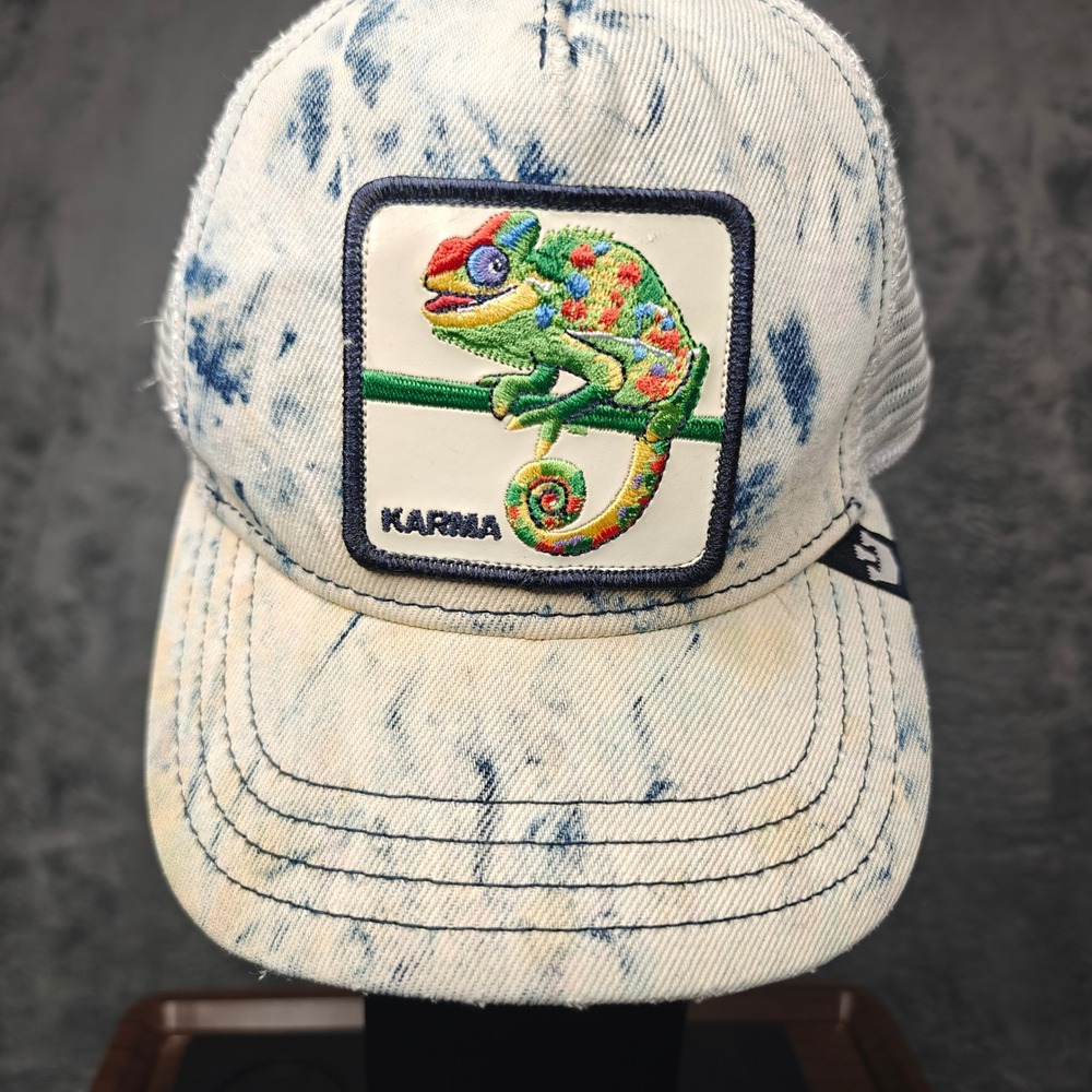 Goorin Bros Karma Chameleon Acid Wash Patch Trucker Hat Unisex OSFA Blue White